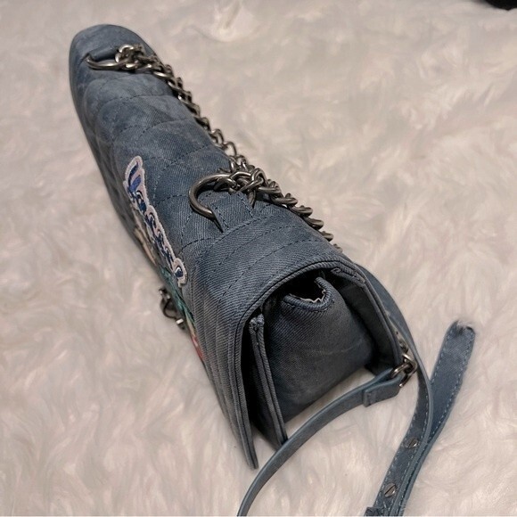 Steve Madden Vintage Denim Chain Bag with Patches Chanel Vibes - Picture 4 of 13